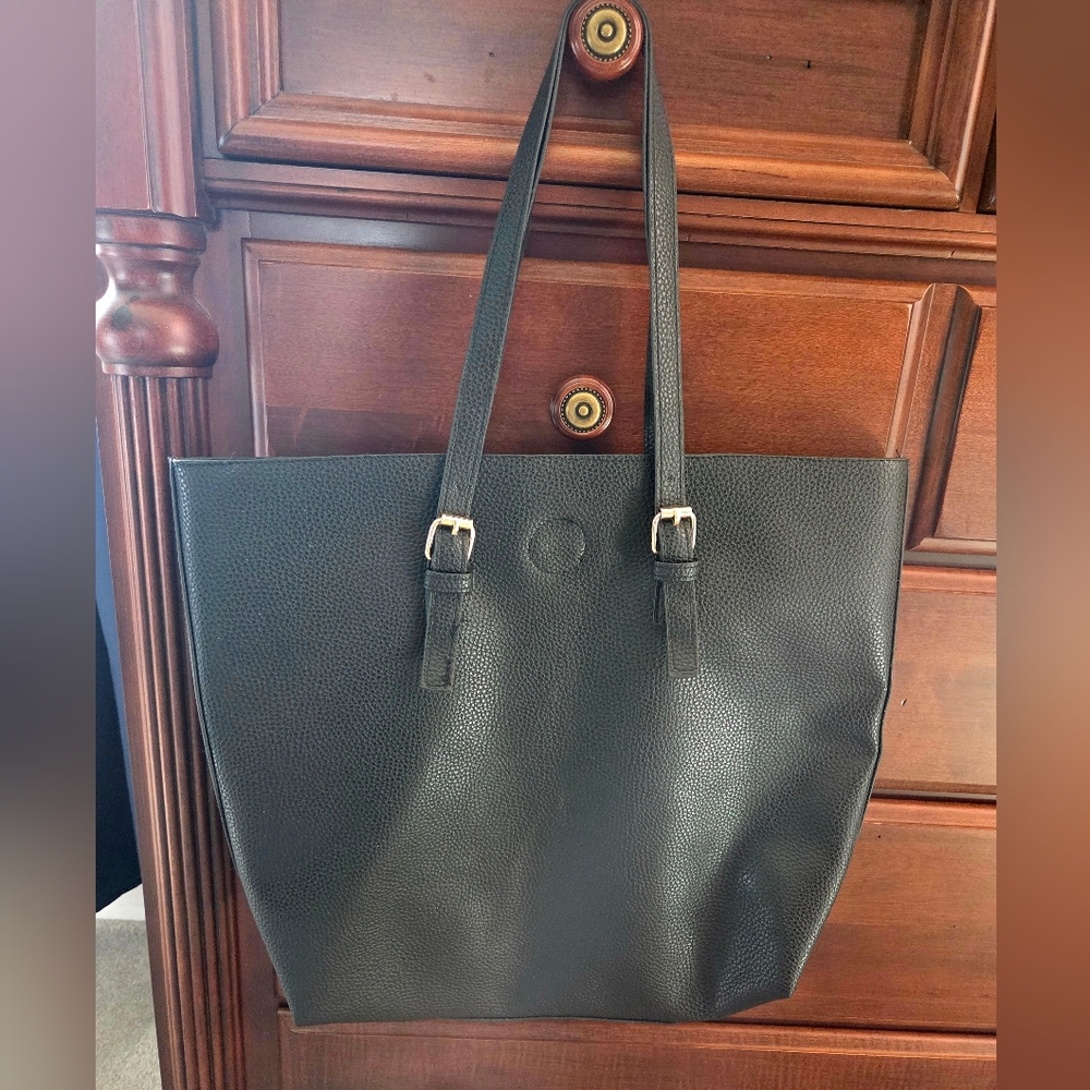 Smart Trend Pebbled Black Faux Leather Tote Bag